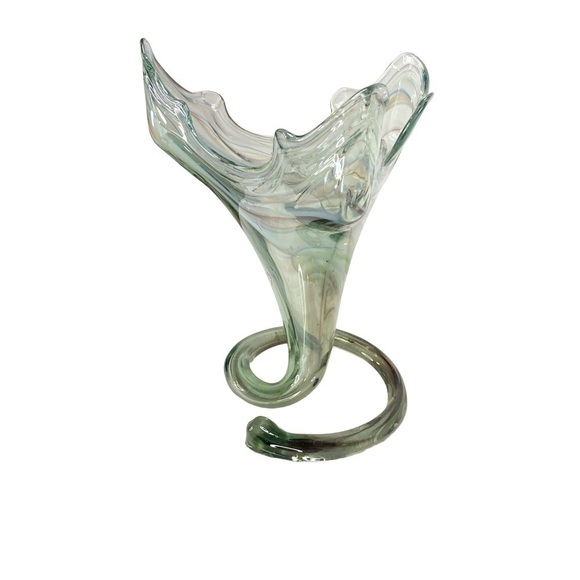 Vintage MCM Murano Hand Blown Large Glass Swirl Vase - Picture 3 of 7